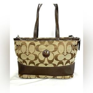 Coach Tan & Brown Signature Canvas XL Tote Bag 👜 Versatile Carryall |
